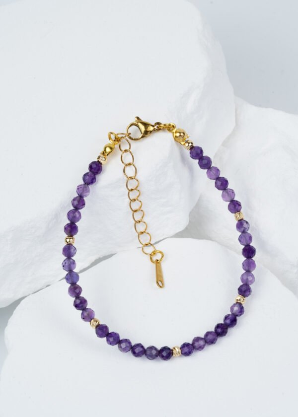 Dorika Top Detaylı 4mm Faset Kesim Ametist Doğal Taş Bileklik - Görsel 2