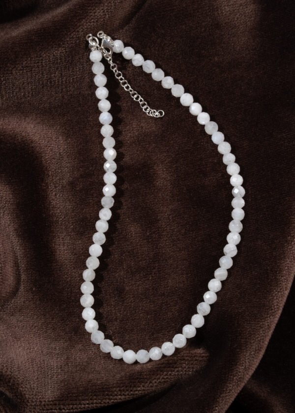 6mm Faset Kesim Ay Taşı Doğal Taş Gümüş Kolye