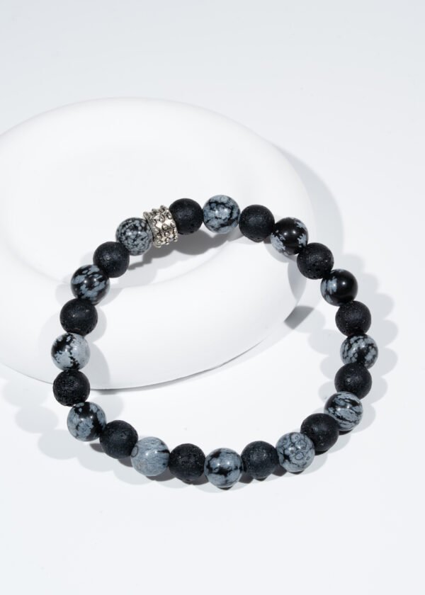 8mm Benekli Obsidyen & Lav Taşı Doğal Taş Bileklik