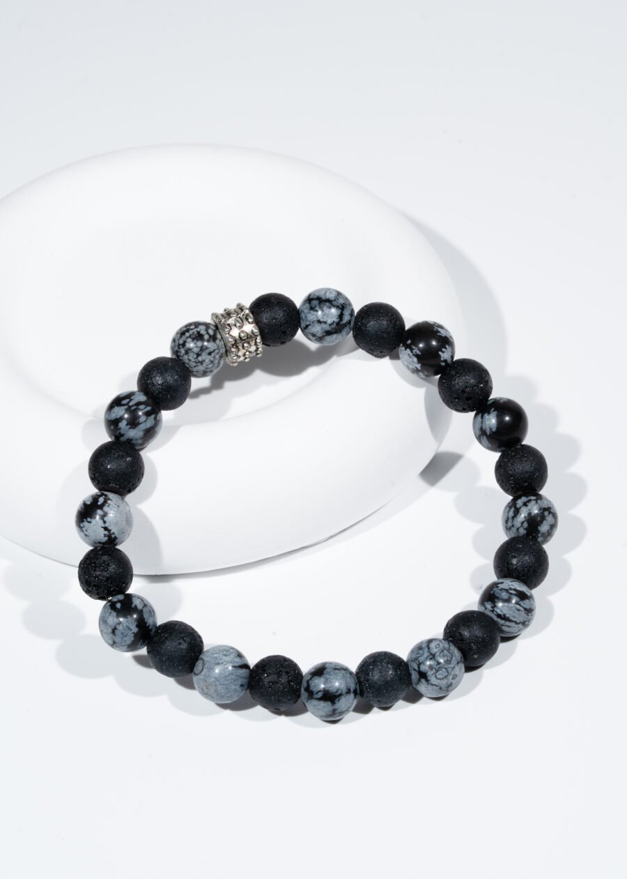 8mm Benekli Obsidyen & Lav Taşı Doğal Taş Bileklik 8mm Benekli Obsidyen & Lav Taşı Doğal Taş Bileklik