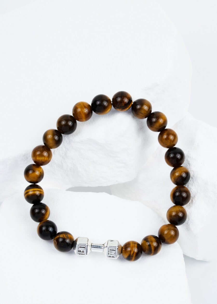 Dambıl Detaylı 8mm Kaplan Gözü Doğal Taş Bileklik