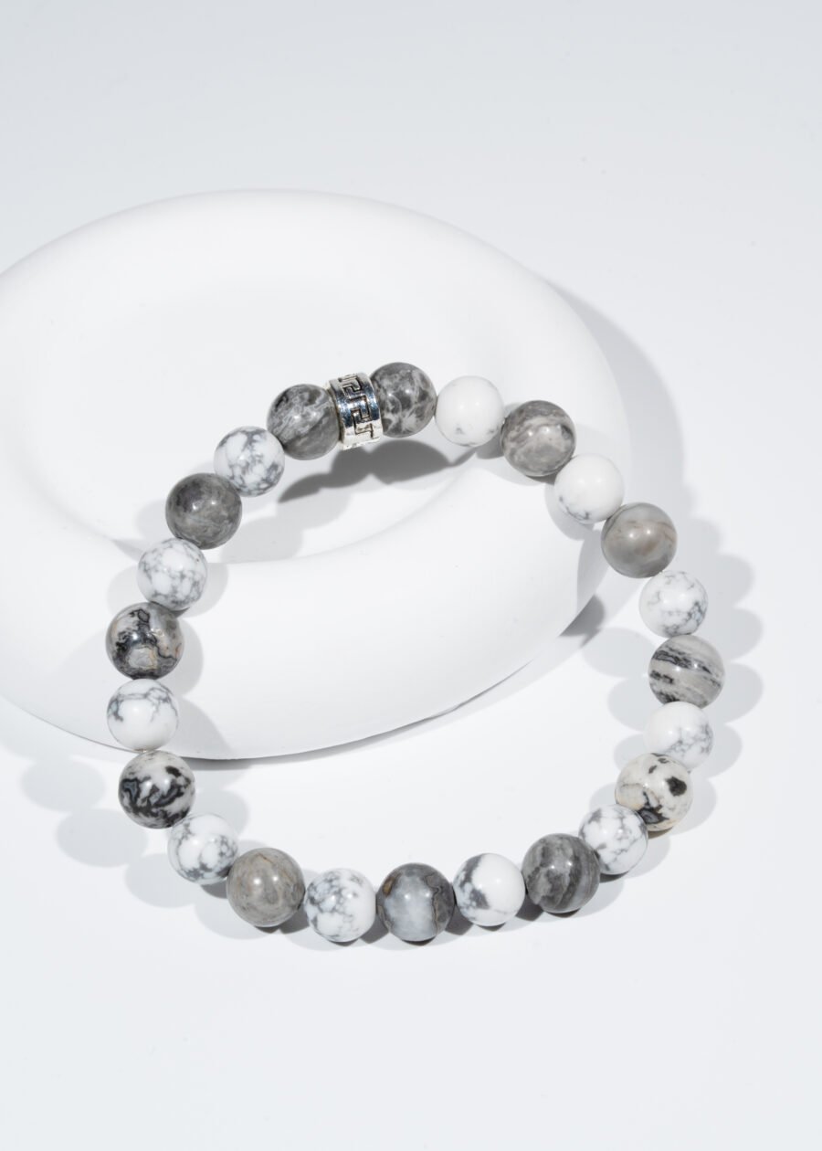 8mm Gri Jasper & Havlit Doğal Taş Bileklik 8mm Gri Jasper & Havlit Doğal Taş Bileklik