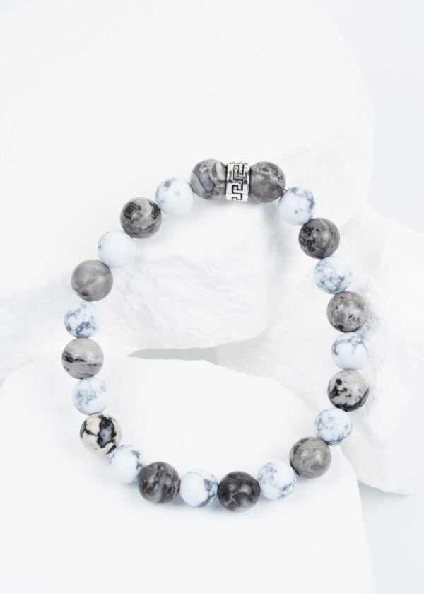 8mm Gri Jasper & Havlit Doğal Taş Bileklik - Görsel 2