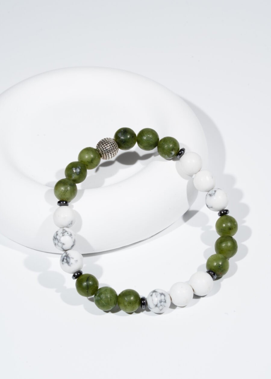 8mm Yeşim & Havlit & Hematit Doğal Taş Bileklik 8mm Yeşim & Havlit & Hematit Doğal Taş Bileklik