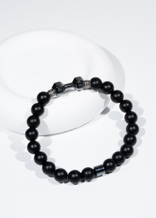 Dumbbell (Dambıl) Detaylı 8mm Oniks & Hematit Doğal Taş Bileklik