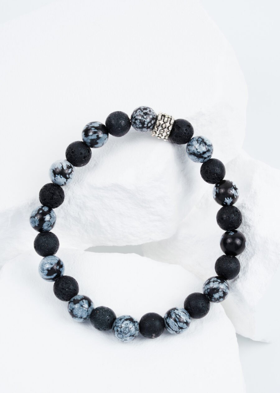 8mm Benekli Obsidyen & Lav Taşı Doğal Taş Bileklik