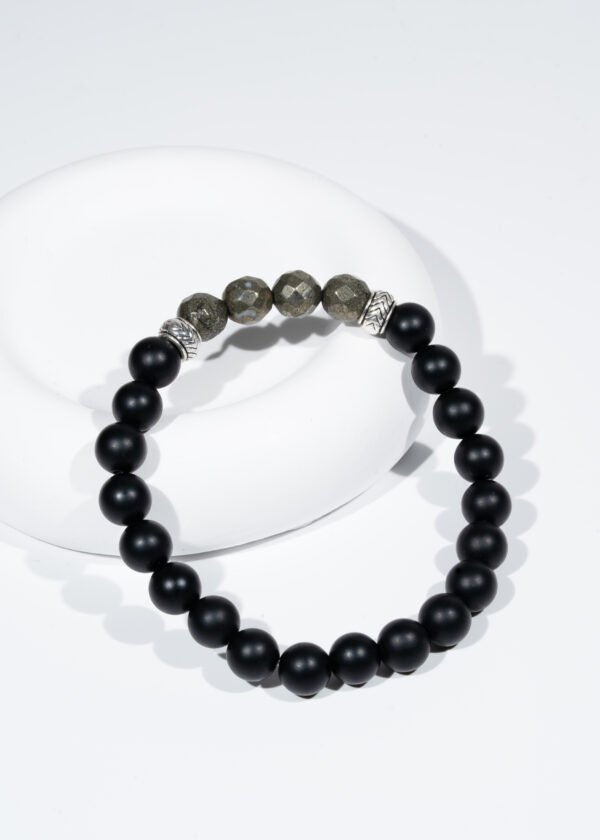 |Onyx Collection| 8mm Faset Kesim Pirit & Oniks Doğal Taş Bileklik - Görsel 3