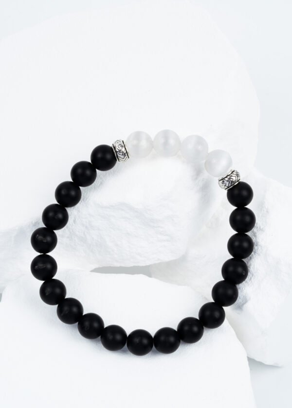 8mm Selenit & Oniks Doğal Taş Bileklik