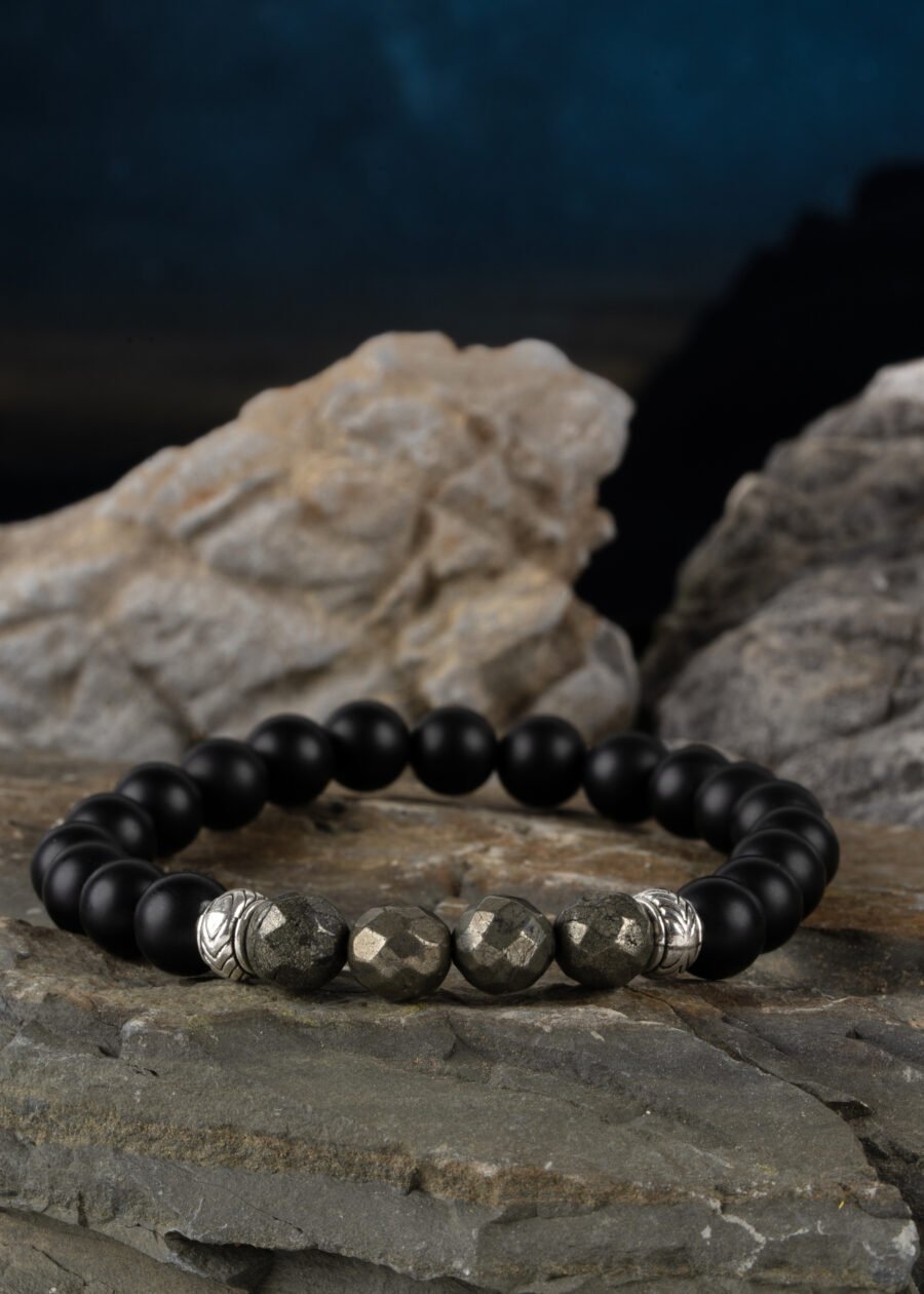 8mm Faset Kesim Pirit & Oniks Doğal Taş Bileklik 8mm Faset Kesim Pirit & Oniks Doğal Taş Bileklik