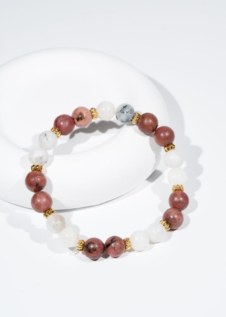 8mm Ay Taşı & Rodonit Doğal Taş Bileklik