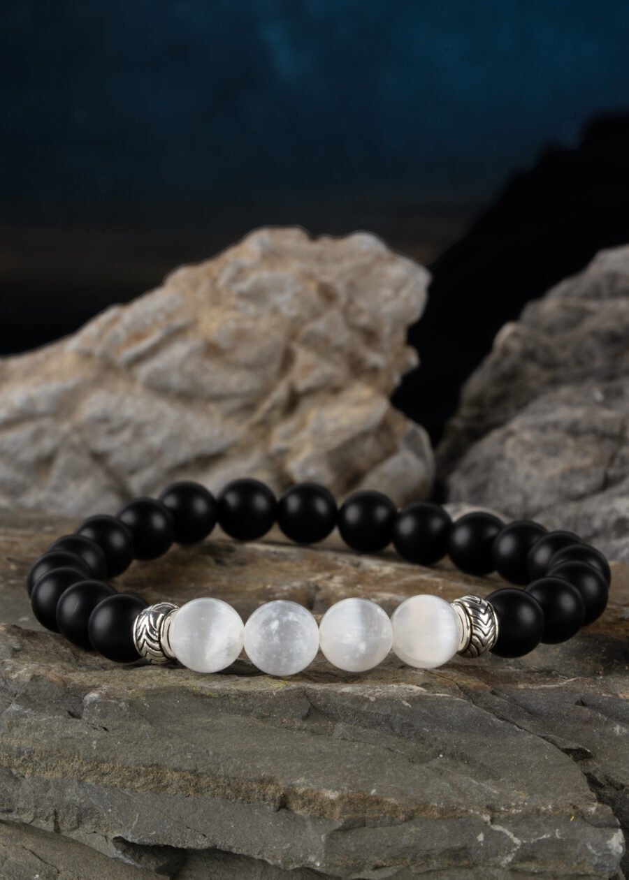 8mm Selenit & Oniks Doğal Taş Bileklik