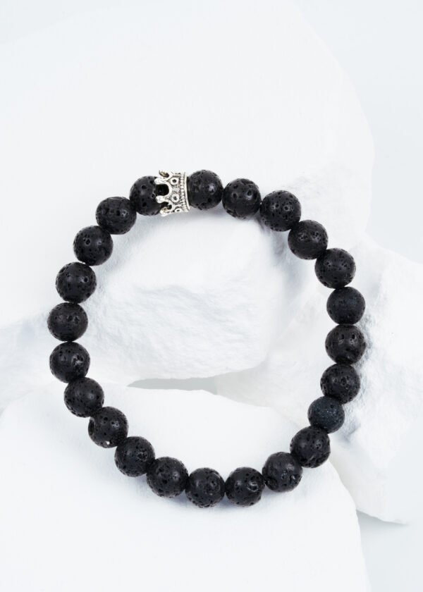 8mm Taç Detaylı Lav Taşı Bileklik