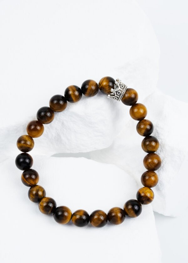 8mm Taç Detaylı Kaplan Gözü Doğal Taş Bileklik