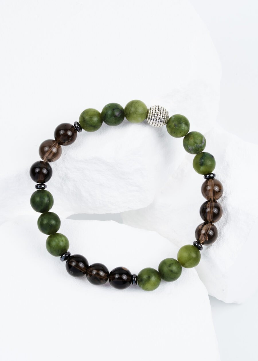 8mm Yeşim & Dumanlı Kuvars & Hematit Doğal Taş Bileklik