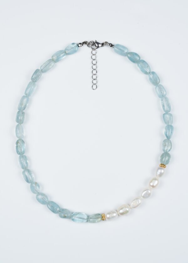 Akuamarin & İnci Doğal Taş Gümüş Kolye