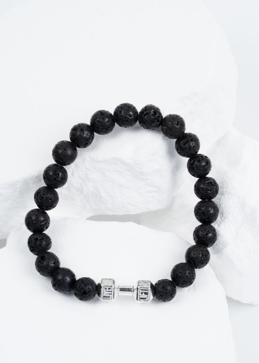 Dambıl Detaylı 8mm Lav Taşı Doğal Taş Bileklik