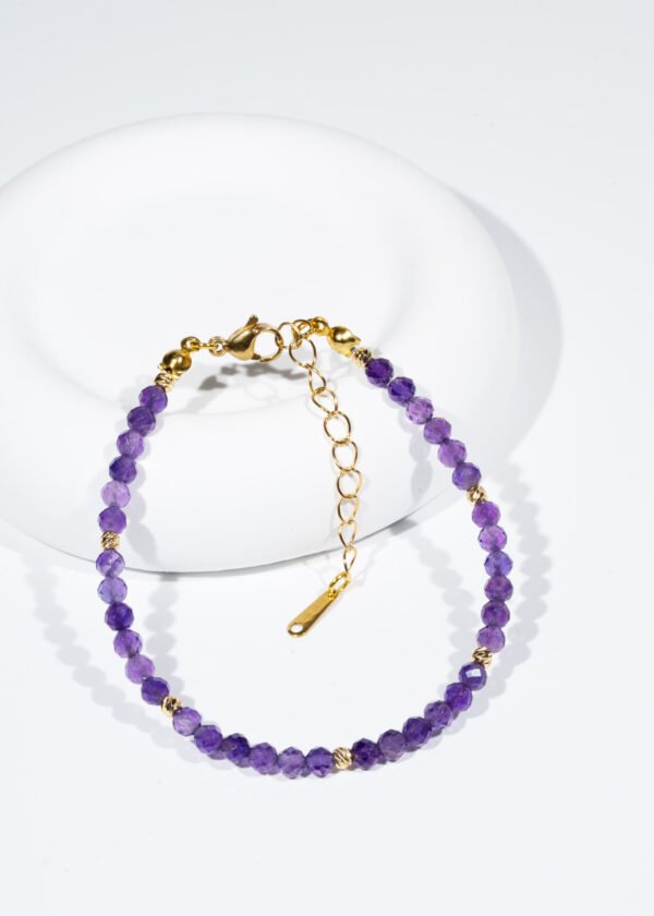 Dorika Top Detaylı 4mm Faset Kesim Ametist Doğal Taş Bileklik