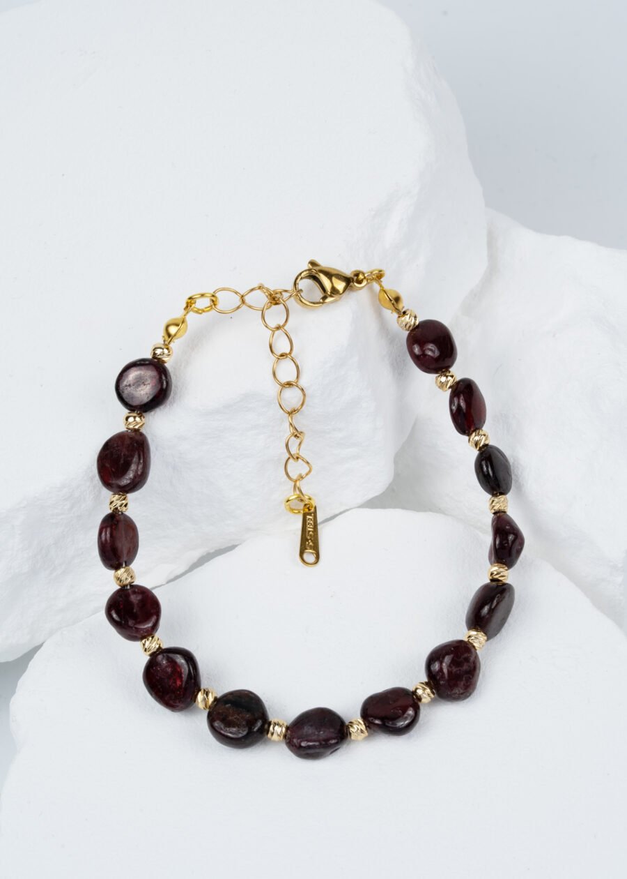 Dorika Top Detaylı Garnet Doğal Taş Bileklik