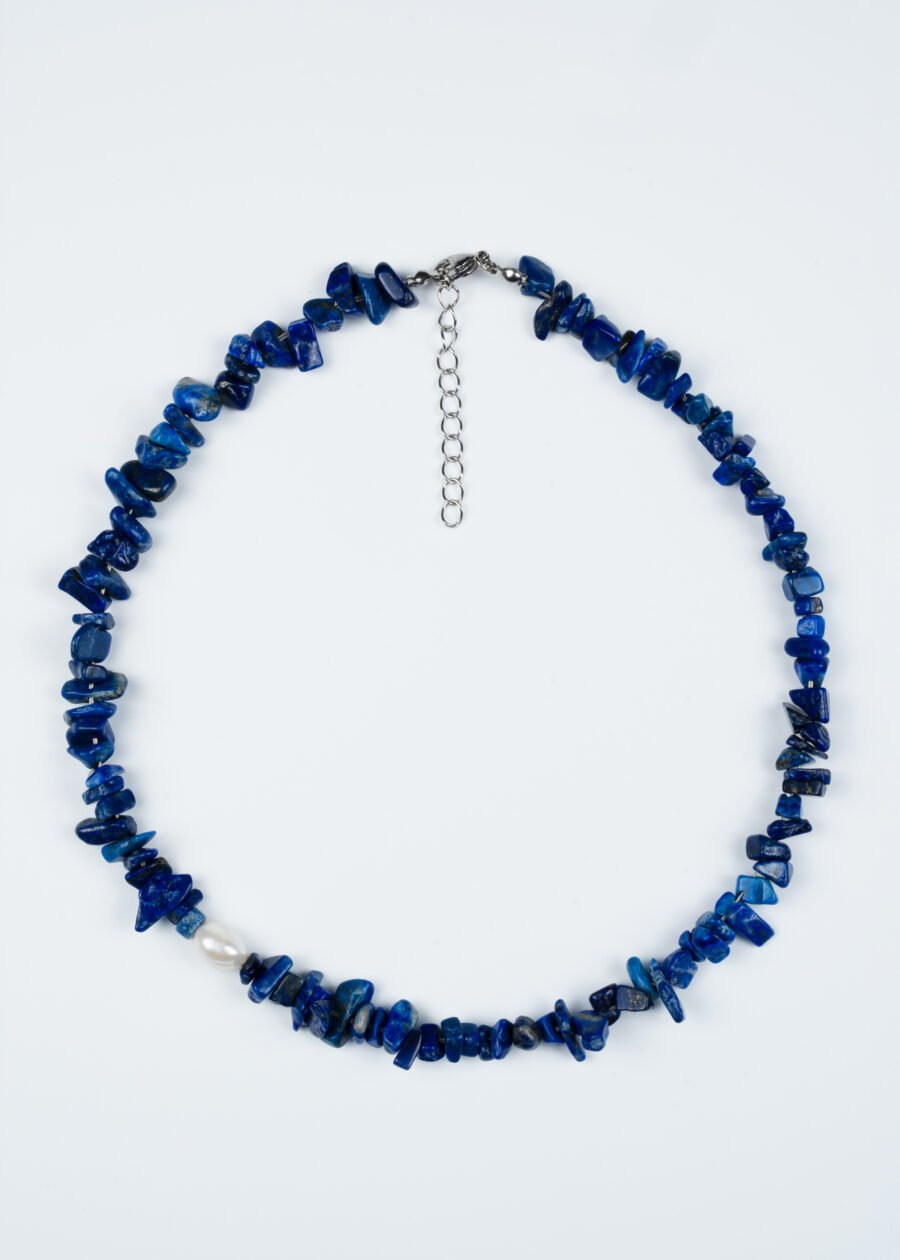 İnci Detaylı Kırıktaş Lapis Lazuli Doğal Taş Kolye