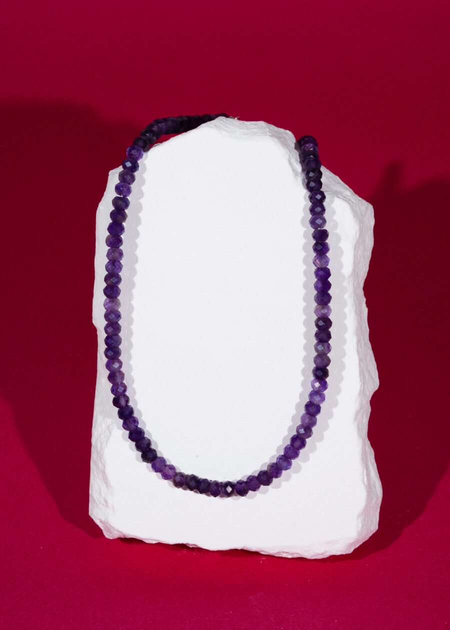 6mm Rondel Faset Kesim Ametist Doğal Taş Gümüş Kolye 6mm Rondel Faset Kesim Ametist Doğal Taş Gümüş Kolye