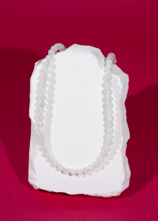 6mm Faset Kesim Ay Taşı Doğal Taş Gümüş Kolye - Görsel 5