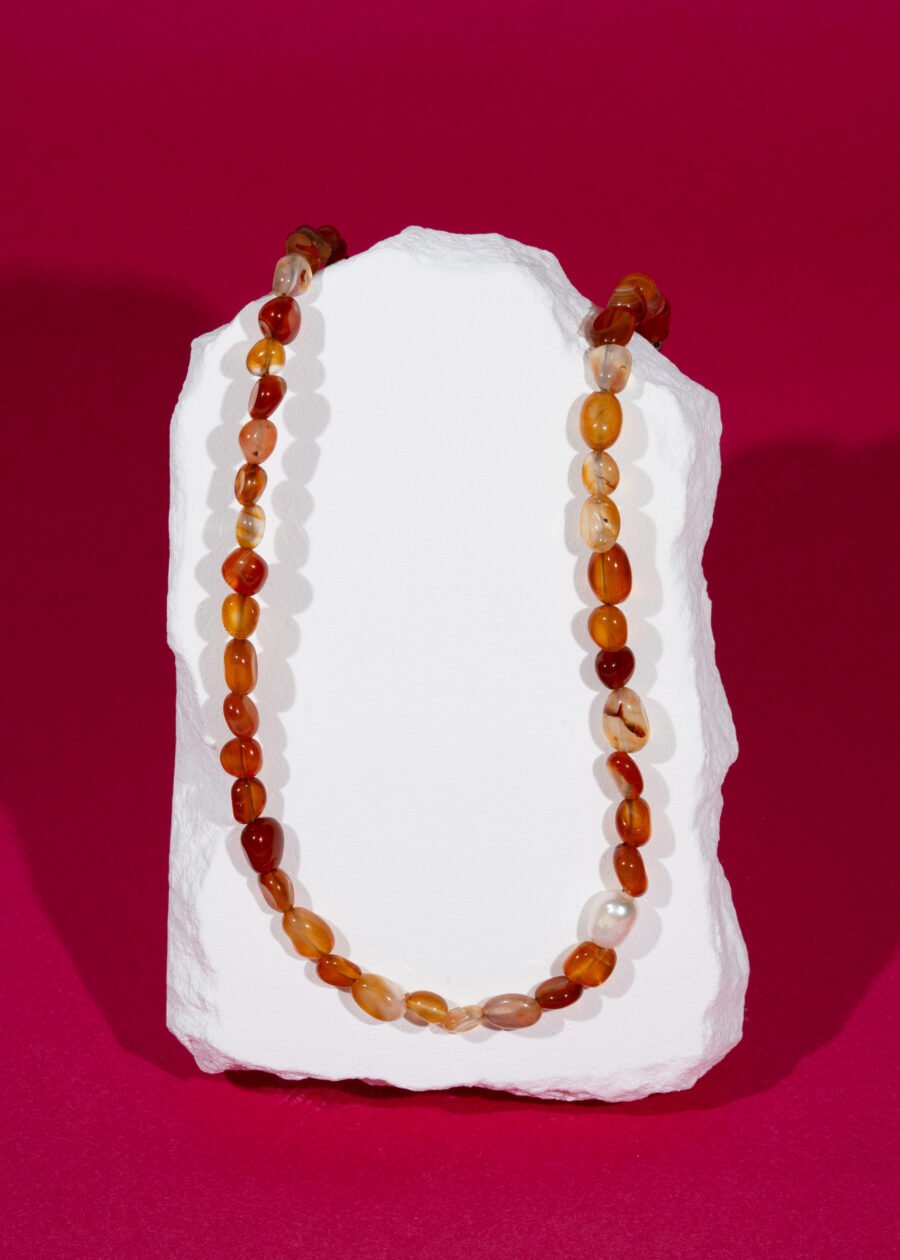 İnci Detaylı Akik Doğal Taş Kolye