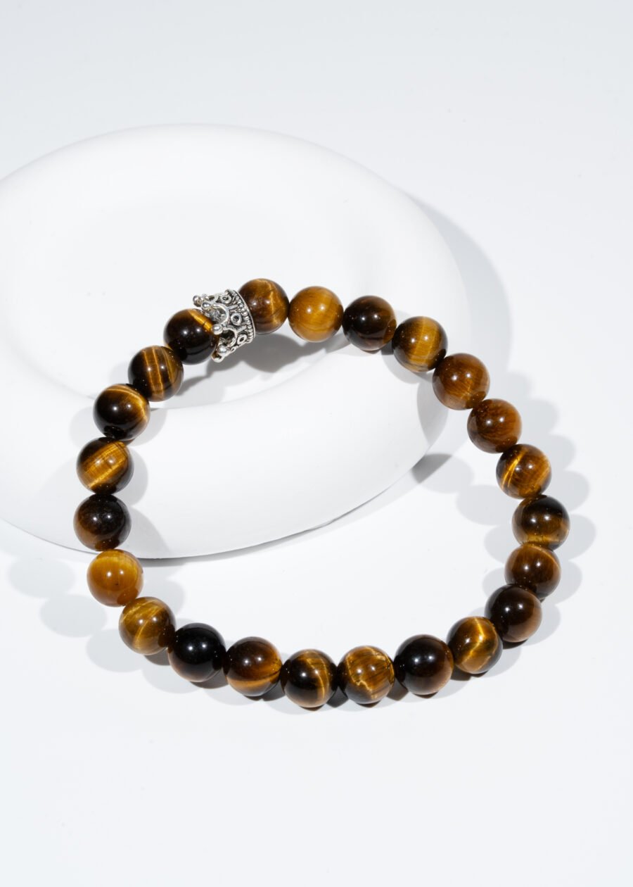 8mm Taç Detaylı Kaplan Gözü Doğal Taş Bileklik