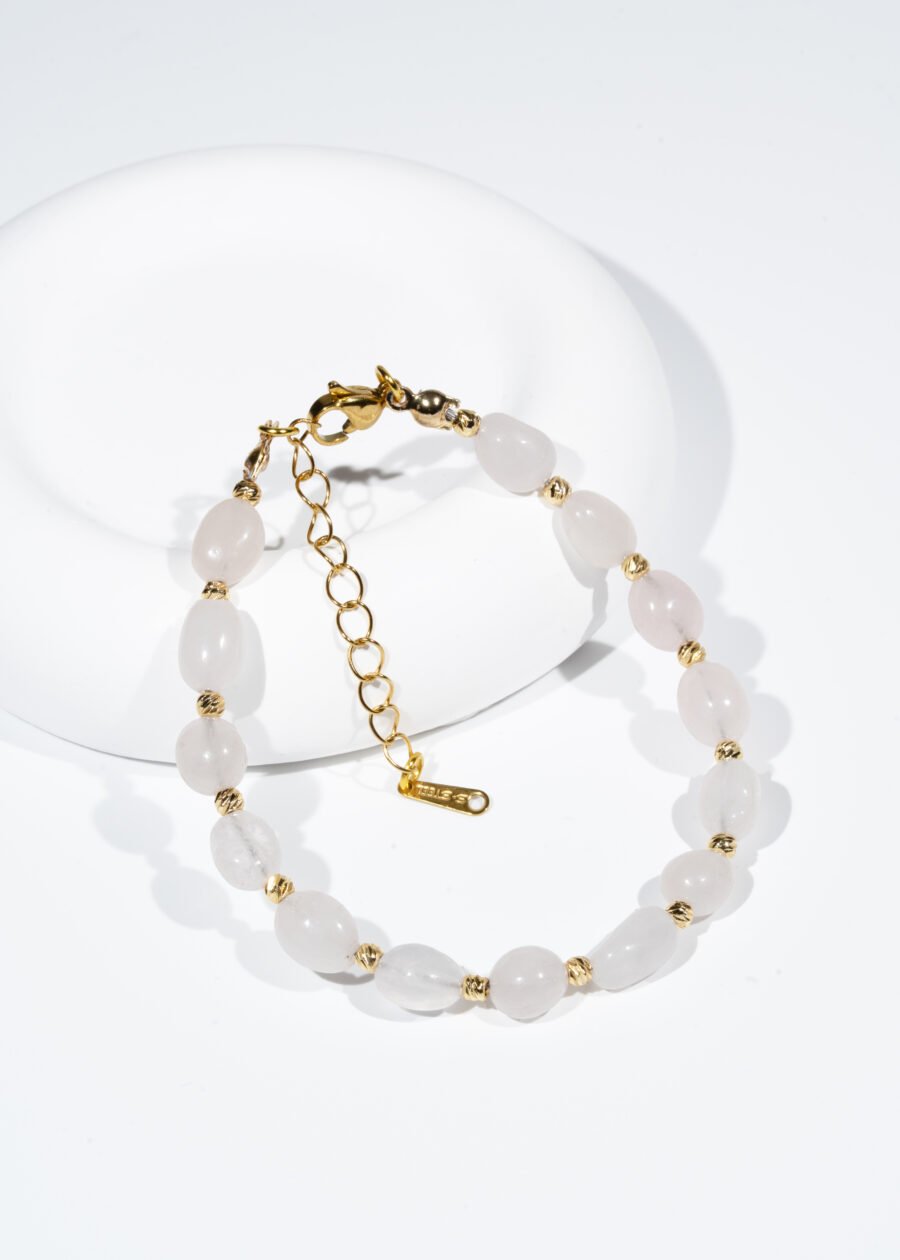 Dorika Top Detaylı Pembe Kuvars Doğal Taş Bileklik