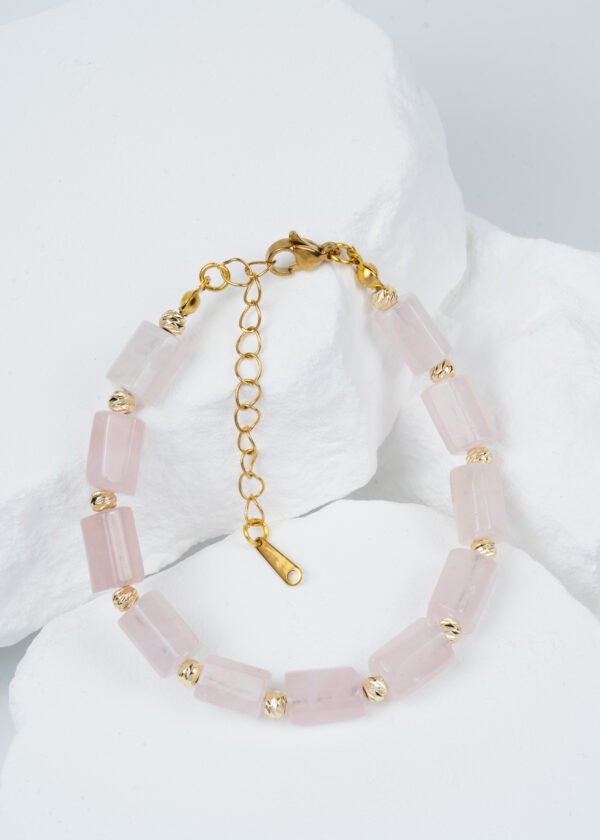 Silindir Kesim Pembe Kuvars Doğal Taş Bileklik