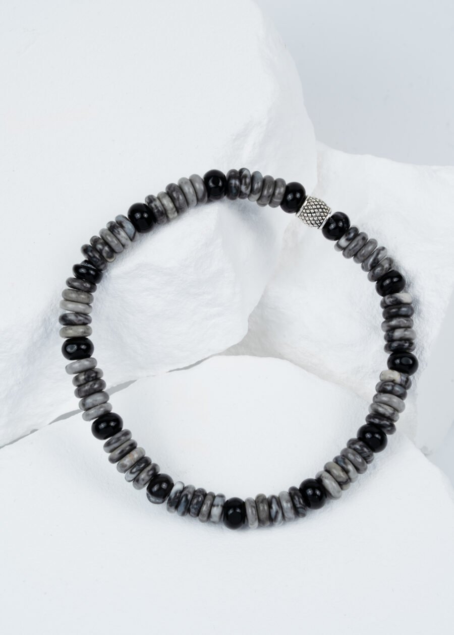 Rondel Kesim Jasper & Akik Doğal Taş Bileklik