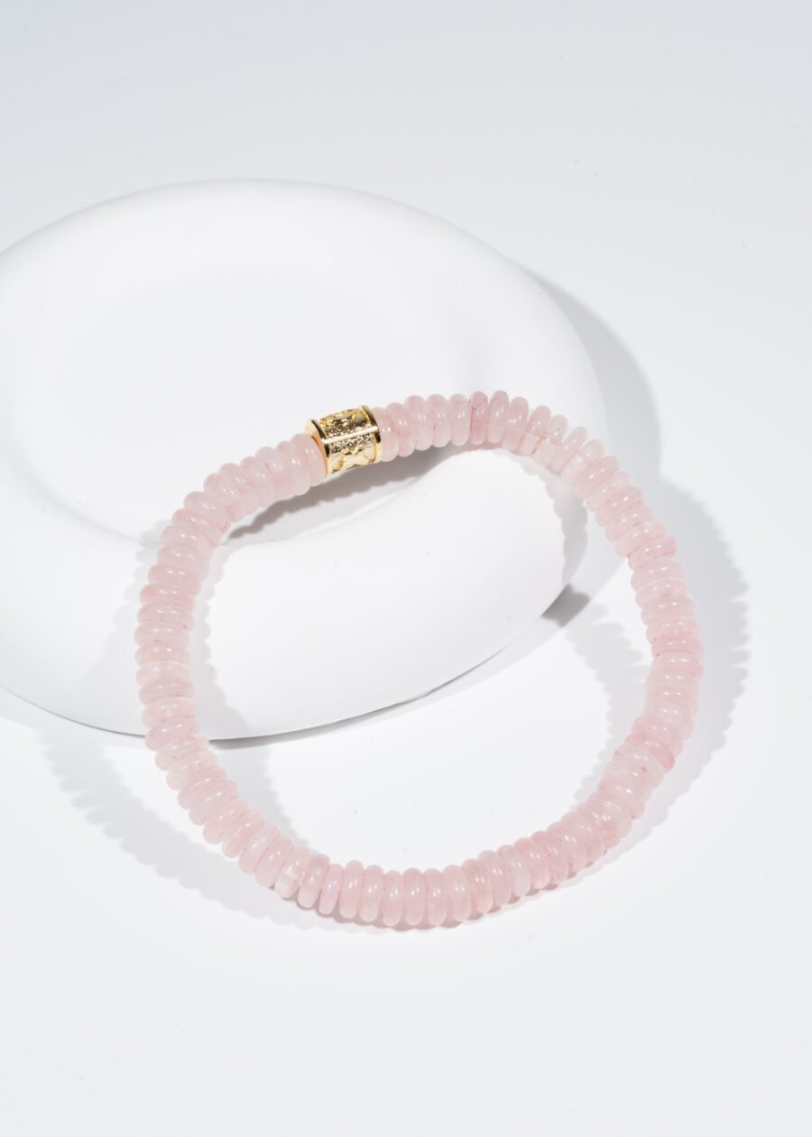 Rondel Kesim Pembe Kuvars Doğal Taş Bileklik