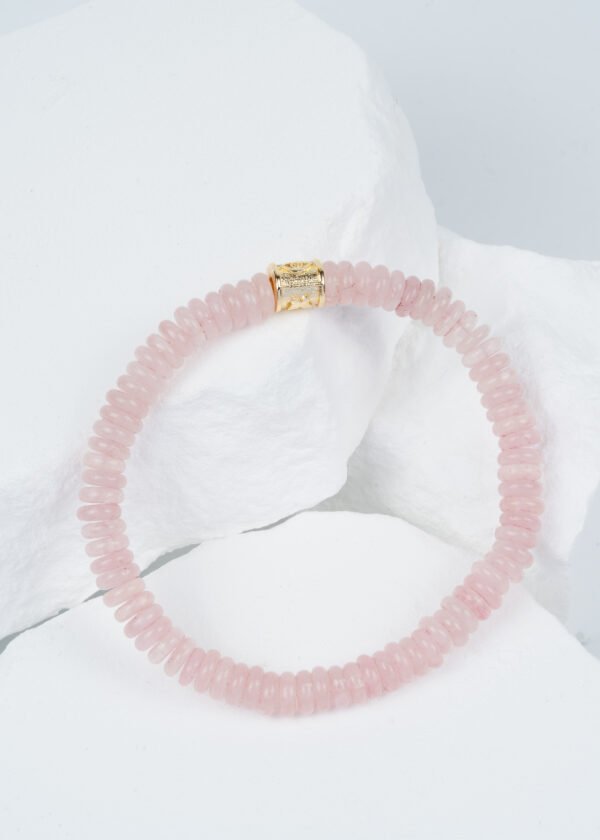 Rondel Kesim Pembe Kuvars Doğal Taş Bileklik