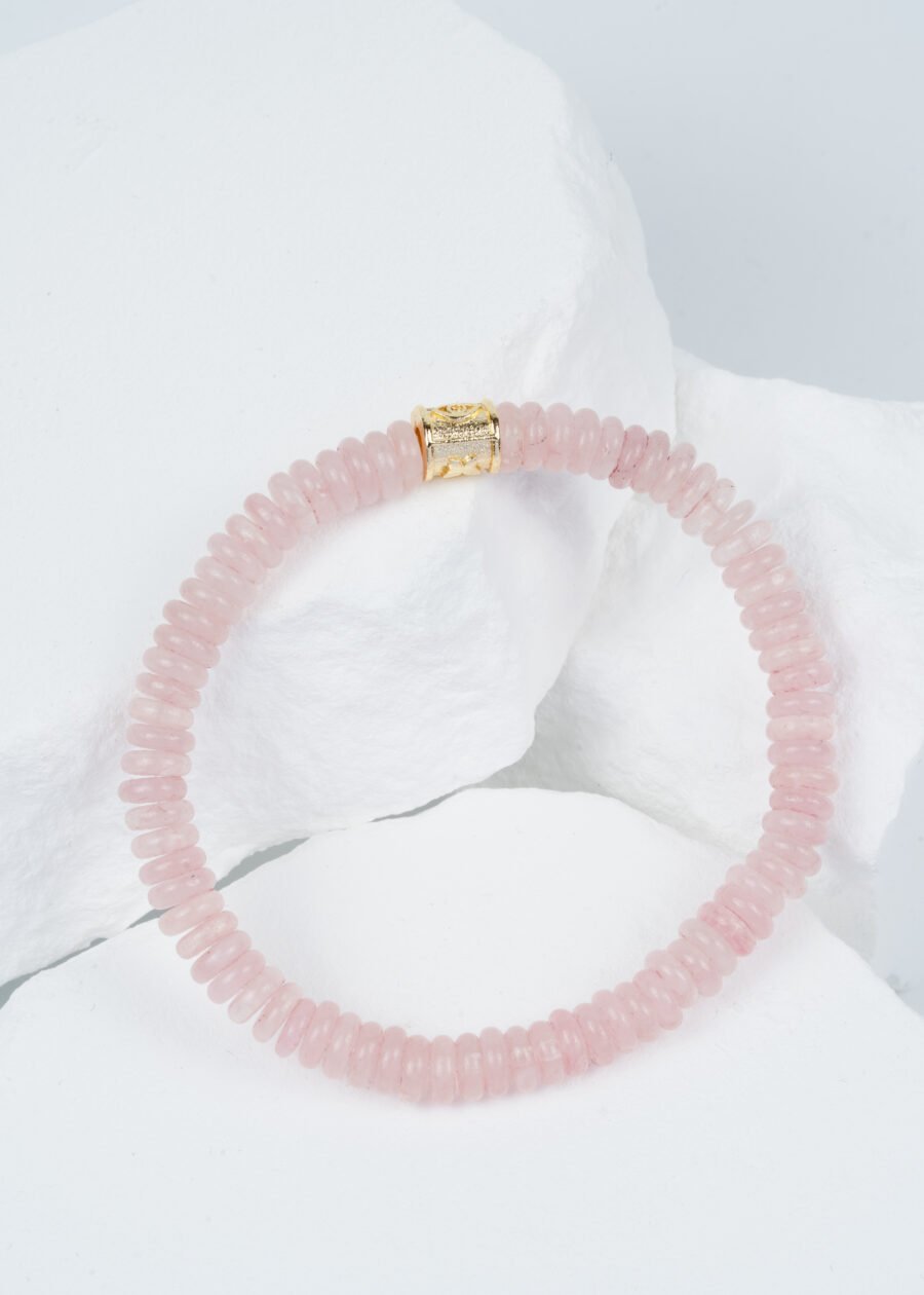 Rondel Kesim Pembe Kuvars Doğal Taş Bileklik
