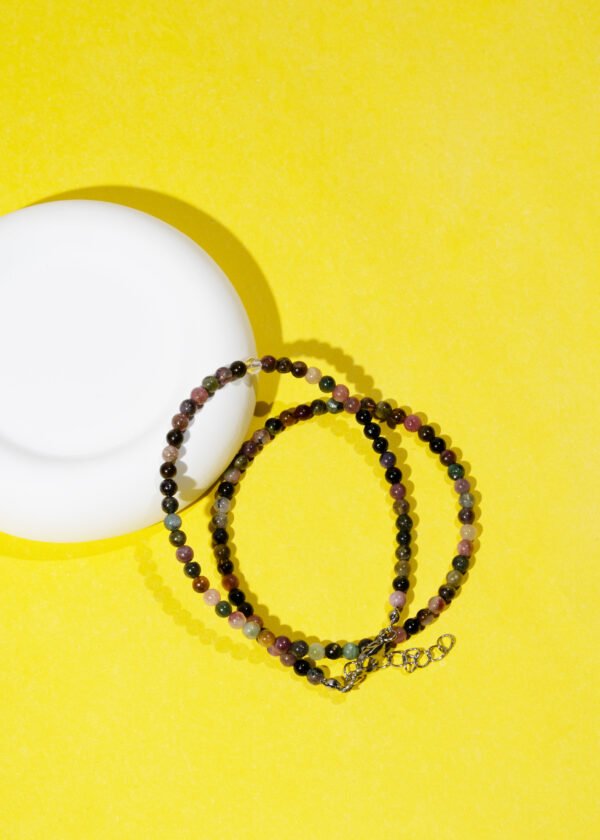 4mm Turmalin Doğal Taş Gümüş Kolye