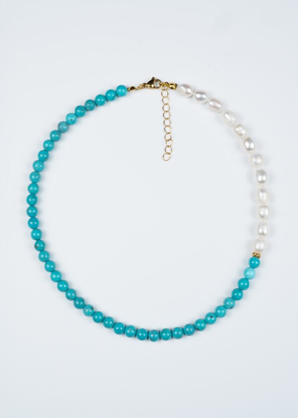 Turkuaz & İnci Doğal Taş Gümüş Kolye