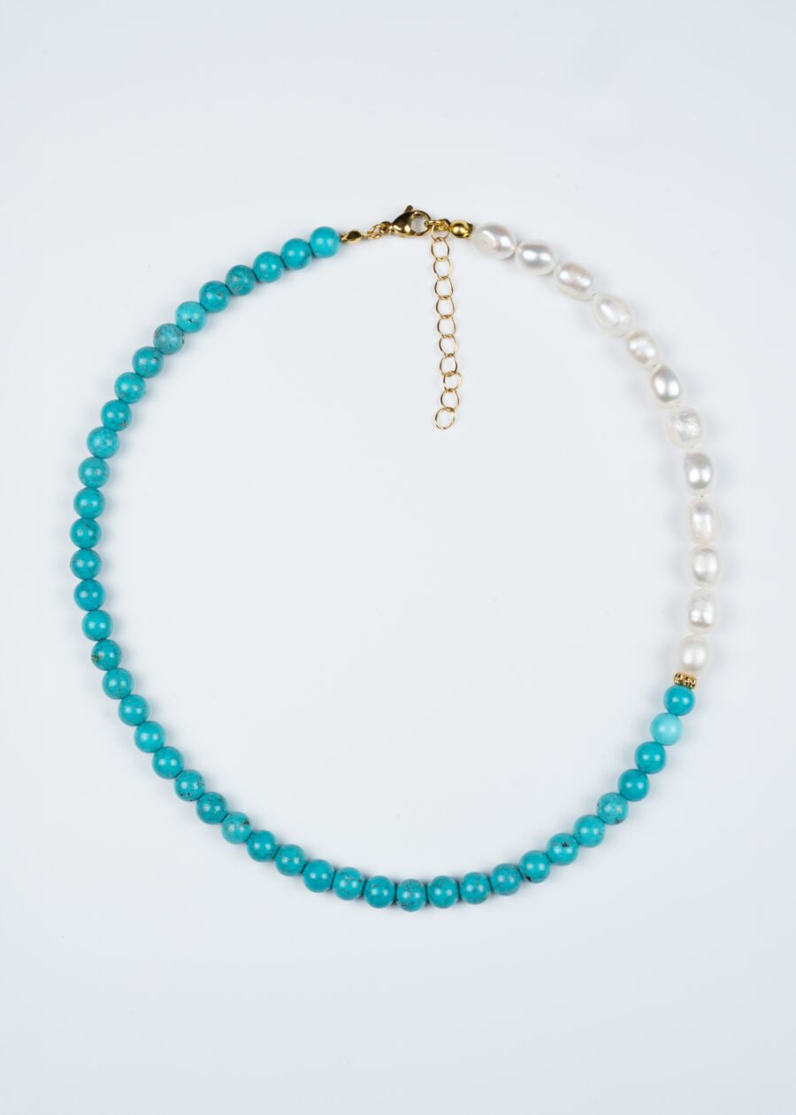 Turkuaz & İnci Doğal Taş Gümüş Kolye