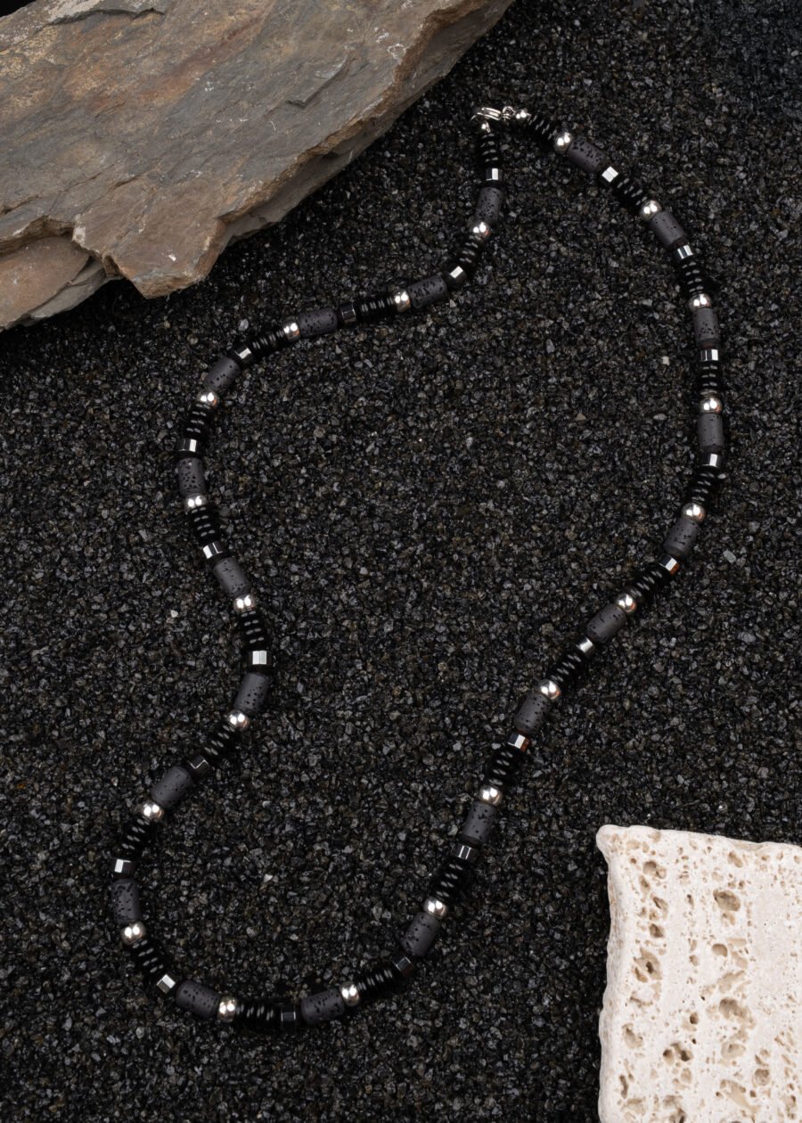 Obsidyen & Hematit & Lav taşı Doğal Taş Kolye