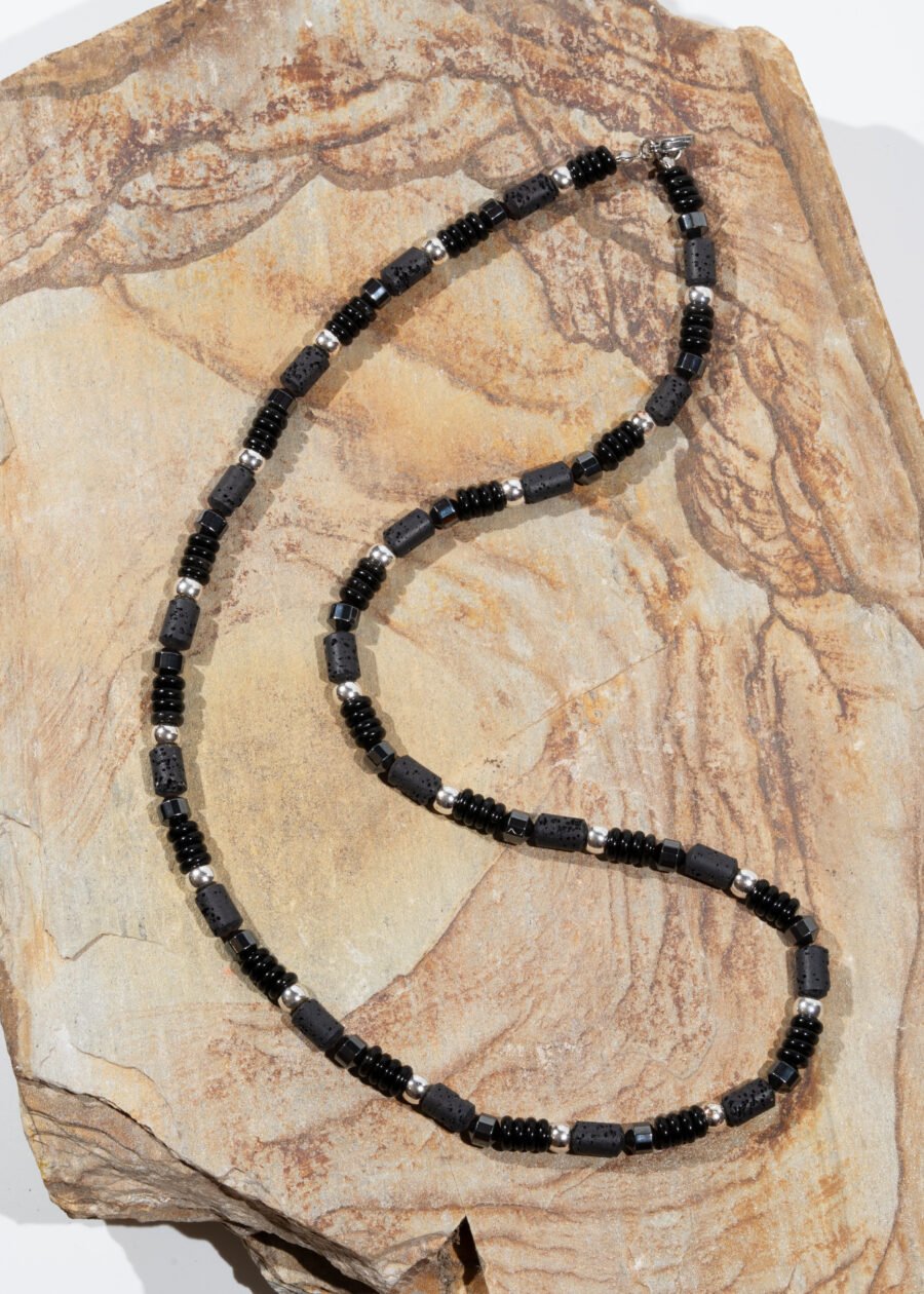 Obsidyen & Hematit & Lav taşı Doğal Taş Kolye