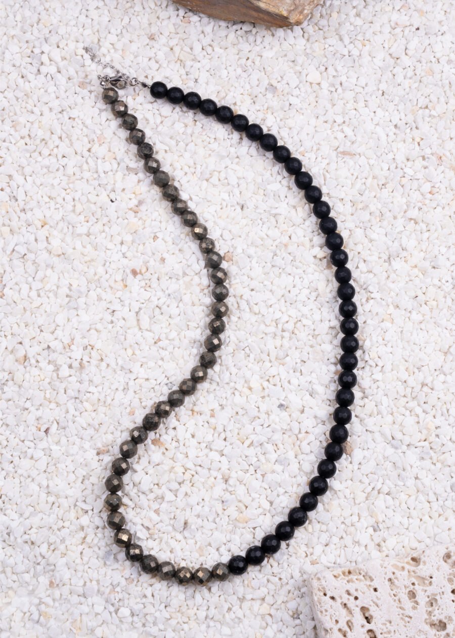 8mm Faset Kesim Pirit & Oniks Doğal Taş Gümüş Kolye 8mm Faset Kesim Pirit & Oniks Doğal Taş Gümüş Kolye