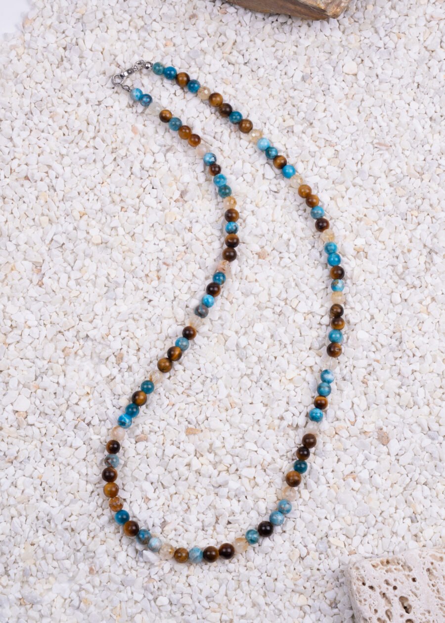 6mm Sitrin & Kaplan Gözü & Apatit Doğal Taş Kolye