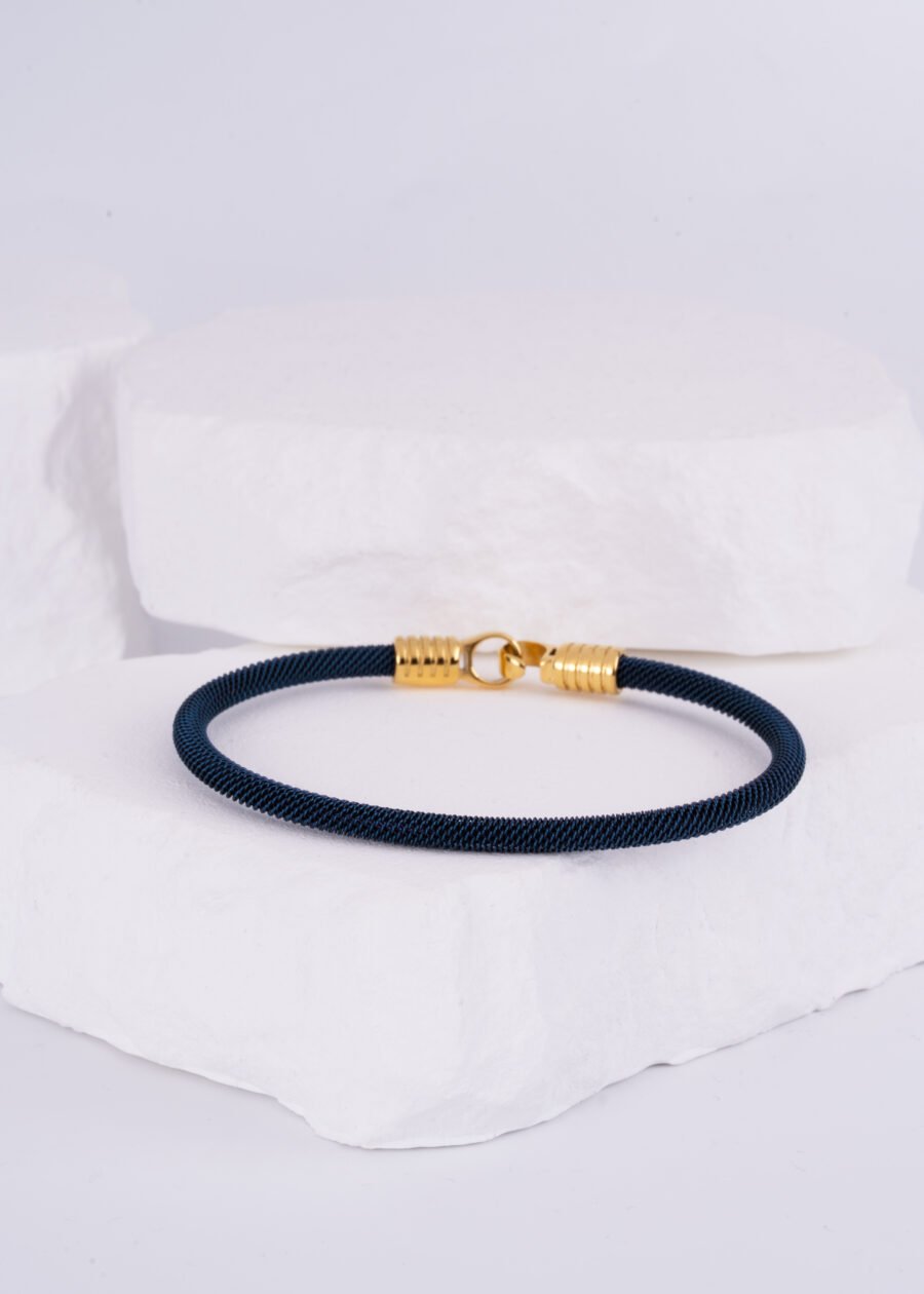 316L Premium Altın Kaplama Çelik Lacivert Kelepçe Bileklik