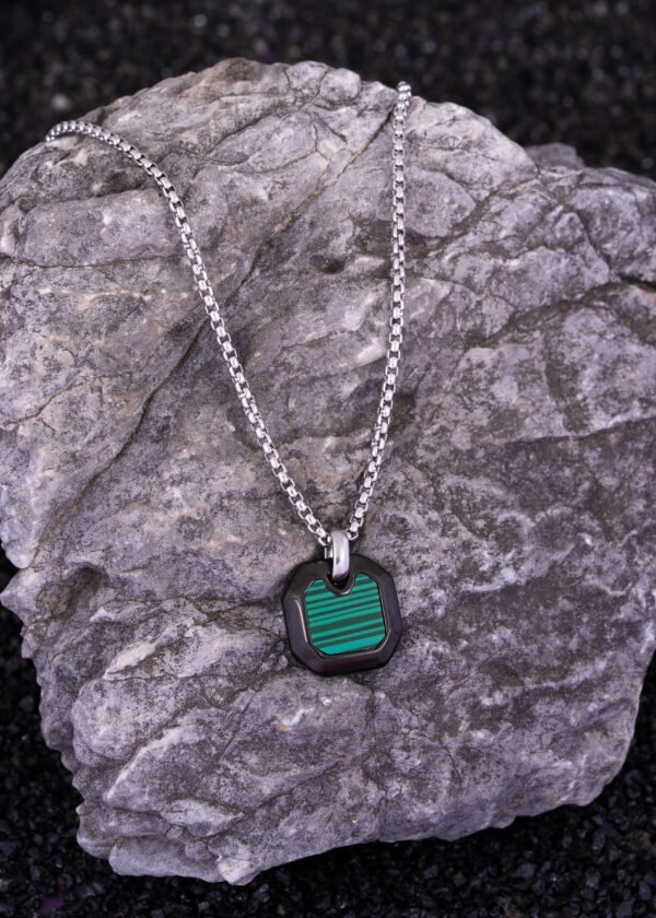 Malakit Doğal Taş Premium 316L Çelik Doğal Taş Kolye