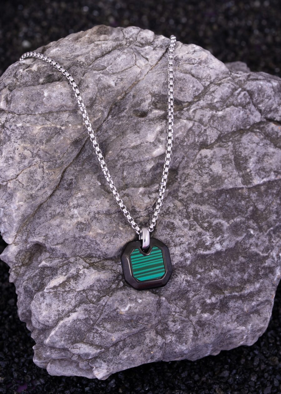 Malakit Doğal Taş Premium 316L Çelik Doğal Taş Kolye