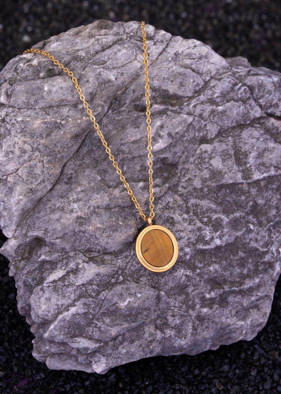 Oval Form Kaplan Gözü Doğal Taş Premium 316L Çelik Altın Kaplama Kolye Oval Form Kaplan Gözü Doğal Taş Premium 316L Çelik Altın Kaplama Kolye