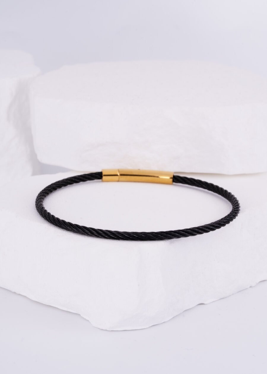 316L Premium Altın Kaplama Çelik Siyah Kelepçe Bileklik