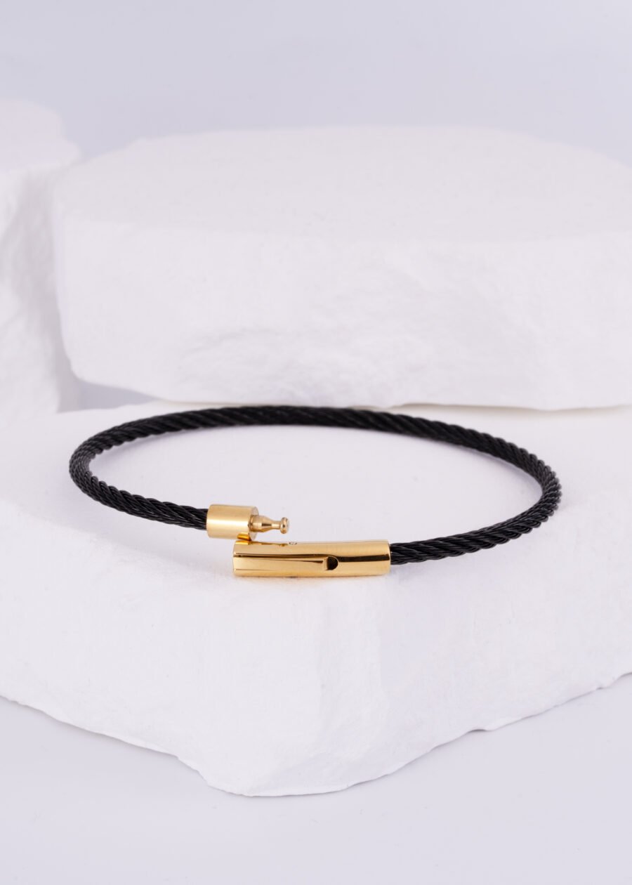 316L Premium Altın Kaplama Çelik Siyah Kelepçe Bileklik