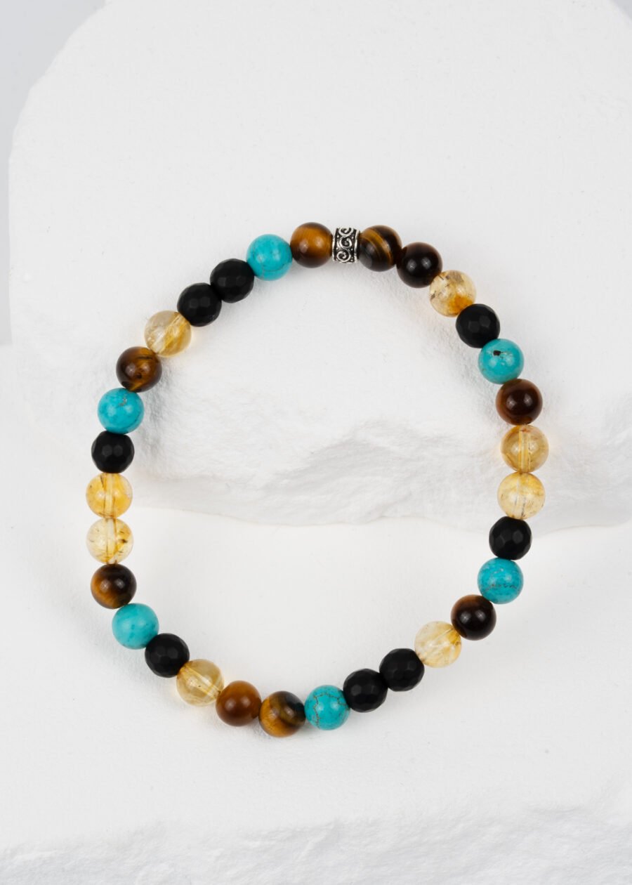 6mm Kaplan Gözü & Sitrin & Turkuaz & Oniks Doğal Taş Bileklik