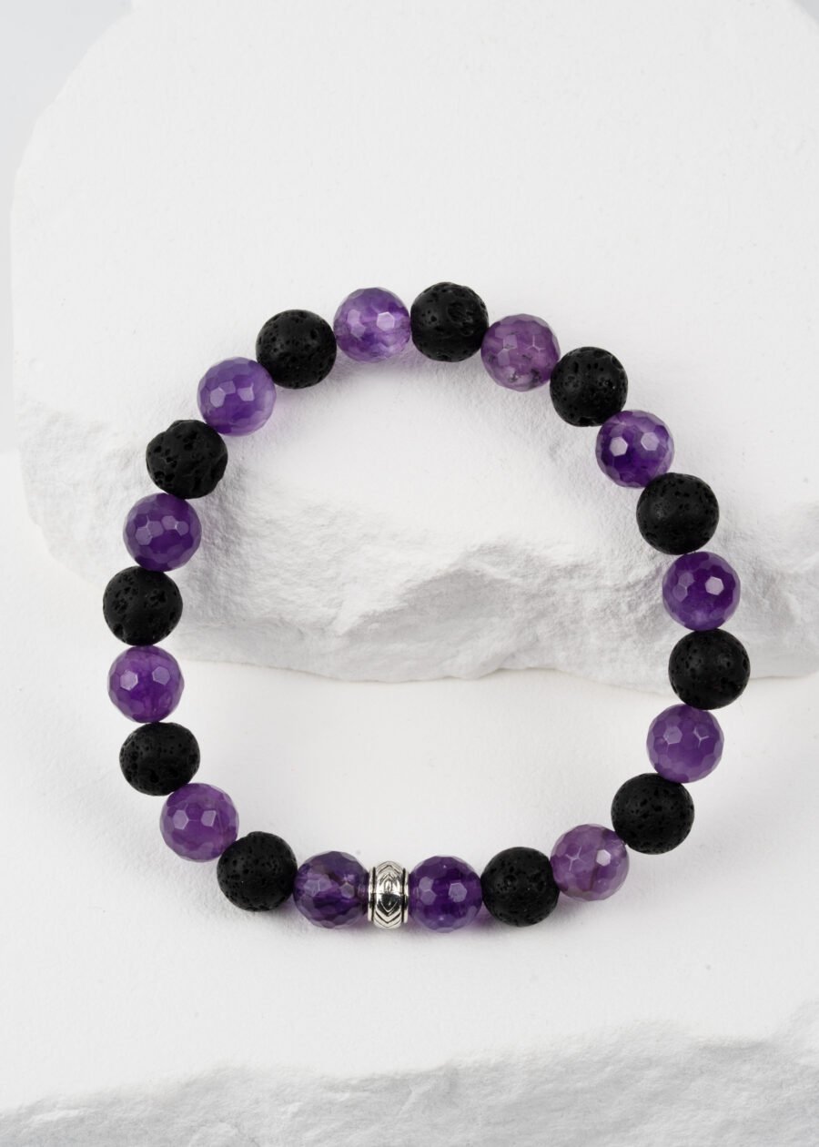 8mm Faset Kesim Ametist & Lav Taşı Doğal Taş Bileklik