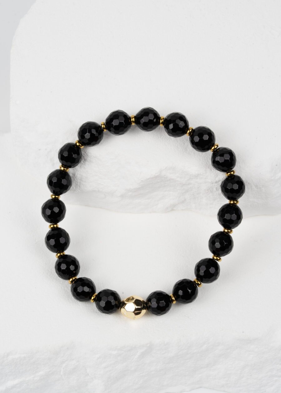 8mm Faset Kesim Oniks & Hematit Doğal Taş Bileklik 8mm Faset Kesim Oniks & Hematit Doğal Taş Bileklik