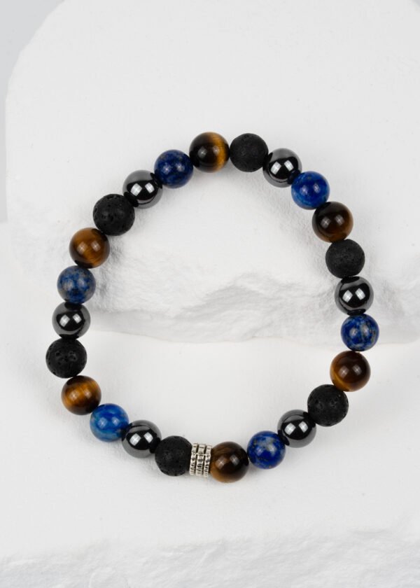 8mm Kaplan Gözü & Hematit & Lapis Lazuli & Lav Taşı Doğal Taş Bileklik